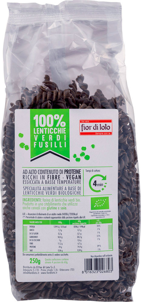 Fusilli di lenticchie verdi Fior di loto